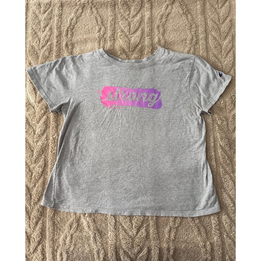 Champion Strong Graphic Tee Gray Pink Purple Short Sleeve Large